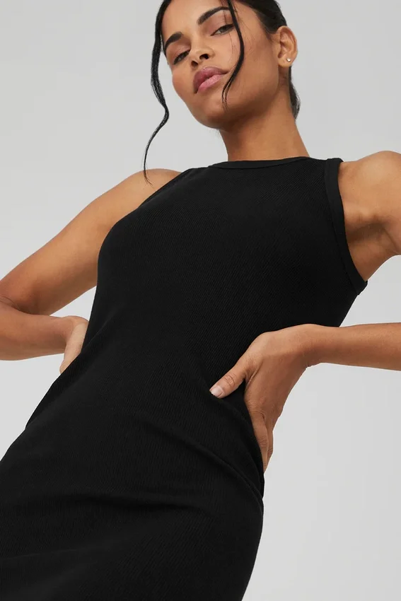Vestido «Warm Nights» sin costuras y de canalé - Negro